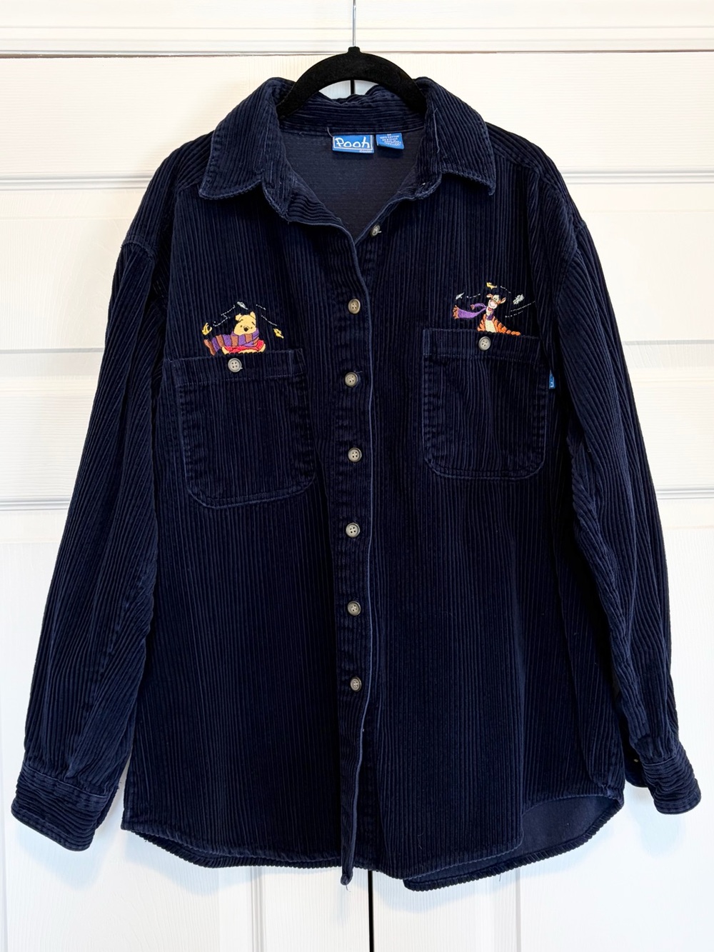 Vintage Disney Winnie the Pooh and Tigger Corduroy Button Down in Navy Blue